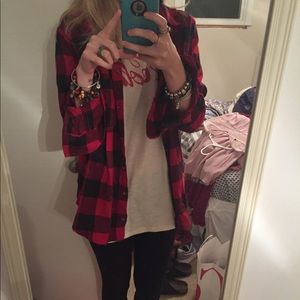 Hollister California Red and Black Flannel